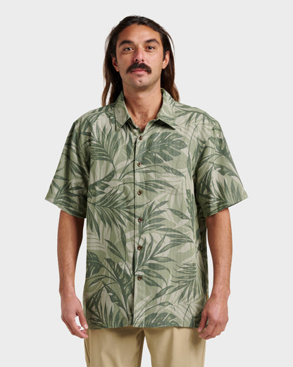 Waterman Botanical Short Sleeve Shirt - Dark Green Quick Silver Dark Green