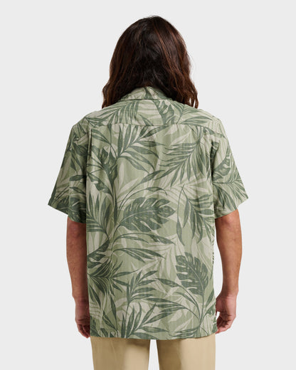 Waterman Botanical Short Sleeve Shirt - Dark Green Quick Silver Dark Green