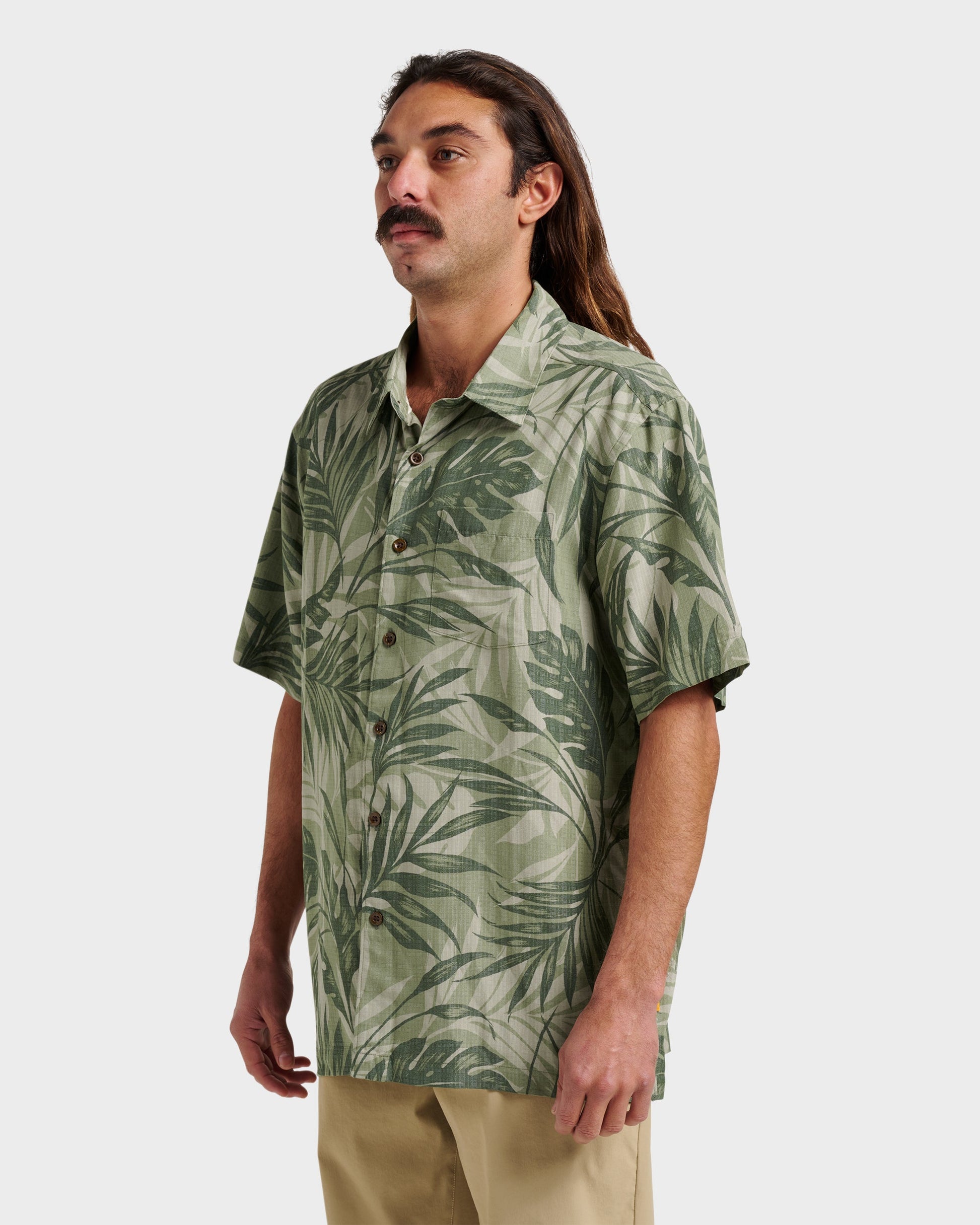 Waterman Botanical Short Sleeve Shirt - Dark Green Quick Silver Dark Green