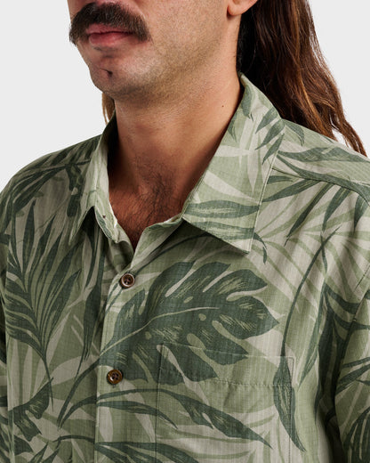 Waterman Botanical Short Sleeve Shirt - Dark Green Quick Silver Dark Green