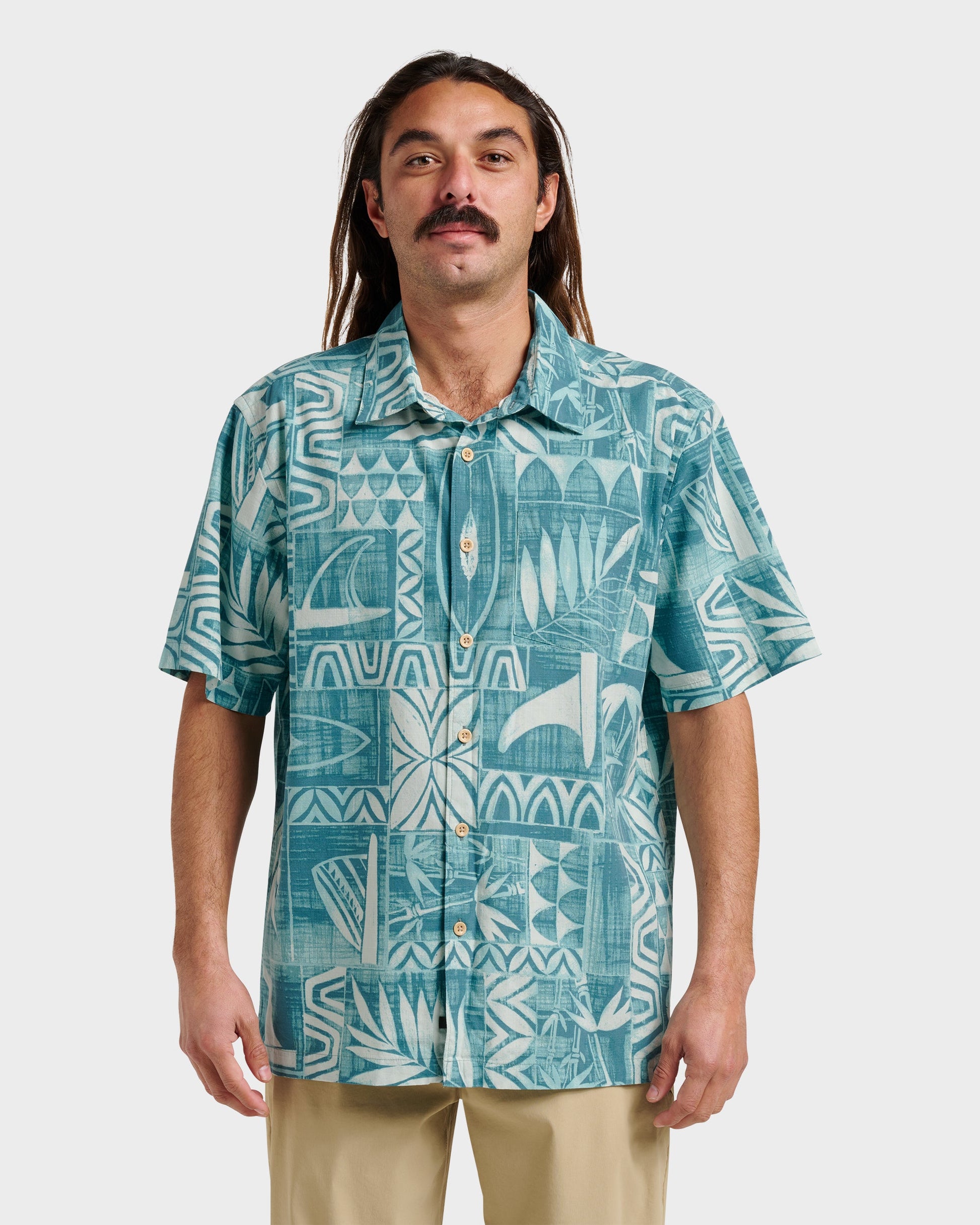 Waterman Talk Story Short Sleeve Shirt - Aqua Sea Quick Silver Aqua Sea