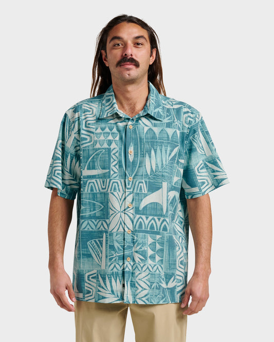 Waterman Talk Story Short Sleeve Shirt - Aqua Sea Quick Silver Aqua Sea