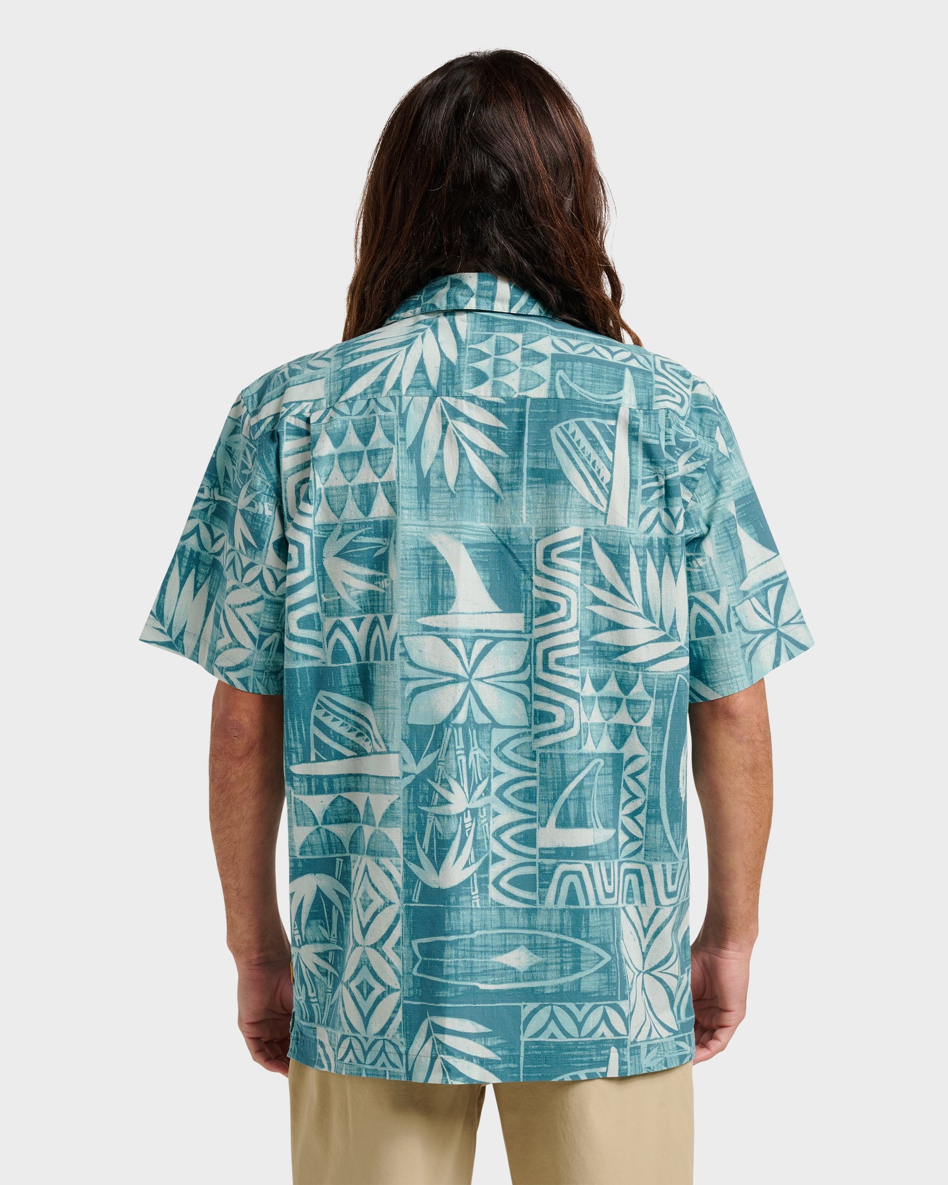 Waterman Talk Story Short Sleeve Shirt - Aqua Sea Quick Silver Aqua Sea