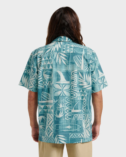 Waterman Talk Story Short Sleeve Shirt - Aqua Sea Quick Silver Aqua Sea