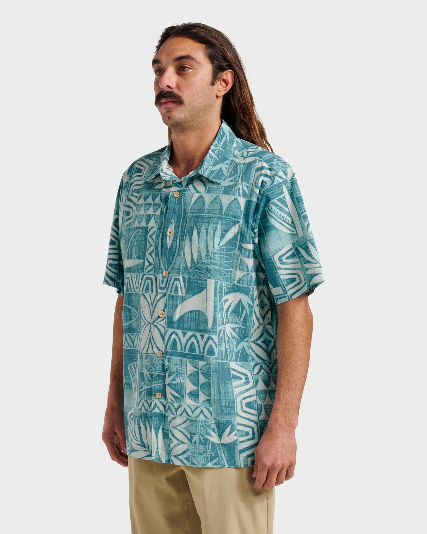 Waterman Talk Story Short Sleeve Shirt - Aqua Sea Quick Silver Aqua Sea