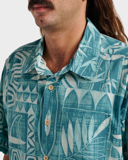 Waterman Talk Story Short Sleeve Shirt - Aqua Sea Quick Silver Aqua Sea