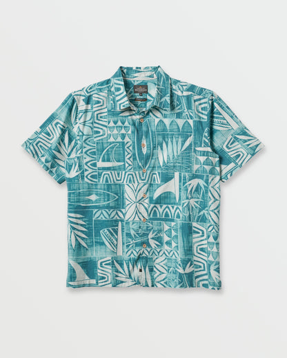 Waterman Talk Story Short Sleeve Shirt - Aqua Sea Quick Silver Aqua Sea