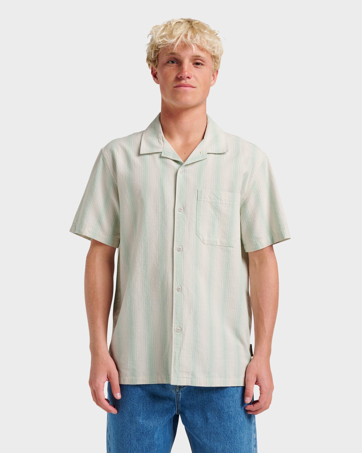 Oxford Stripe Casual Short Sleeve Shirt - Moonstruck Quick Silver Moonstruck