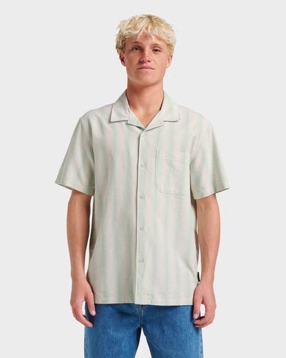 Oxford Stripe Casual Short Sleeve Shirt - Moonstruck Quick Silver Moonstruck