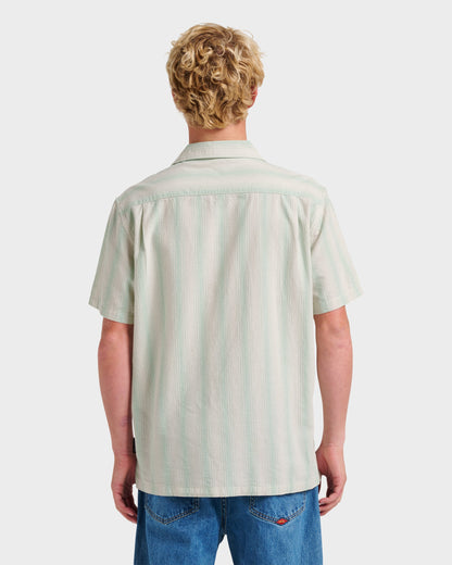 Oxford Stripe Casual Short Sleeve Shirt - Moonstruck Quick Silver Moonstruck