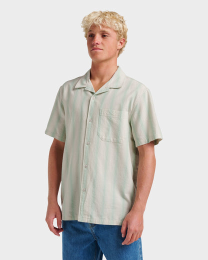 Oxford Stripe Casual Short Sleeve Shirt - Moonstruck Quick Silver Moonstruck