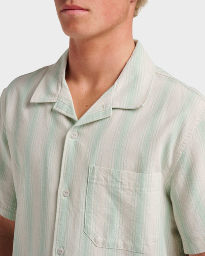 Oxford Stripe Casual Short Sleeve Shirt - Moonstruck Quick Silver Moonstruck