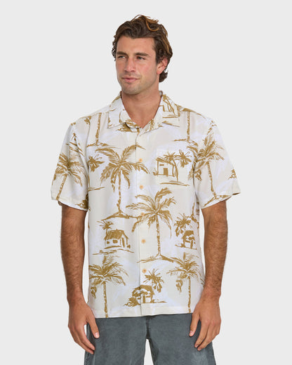 Waterman Off The Grid Shirt - Bone White Quick Silver Bone White