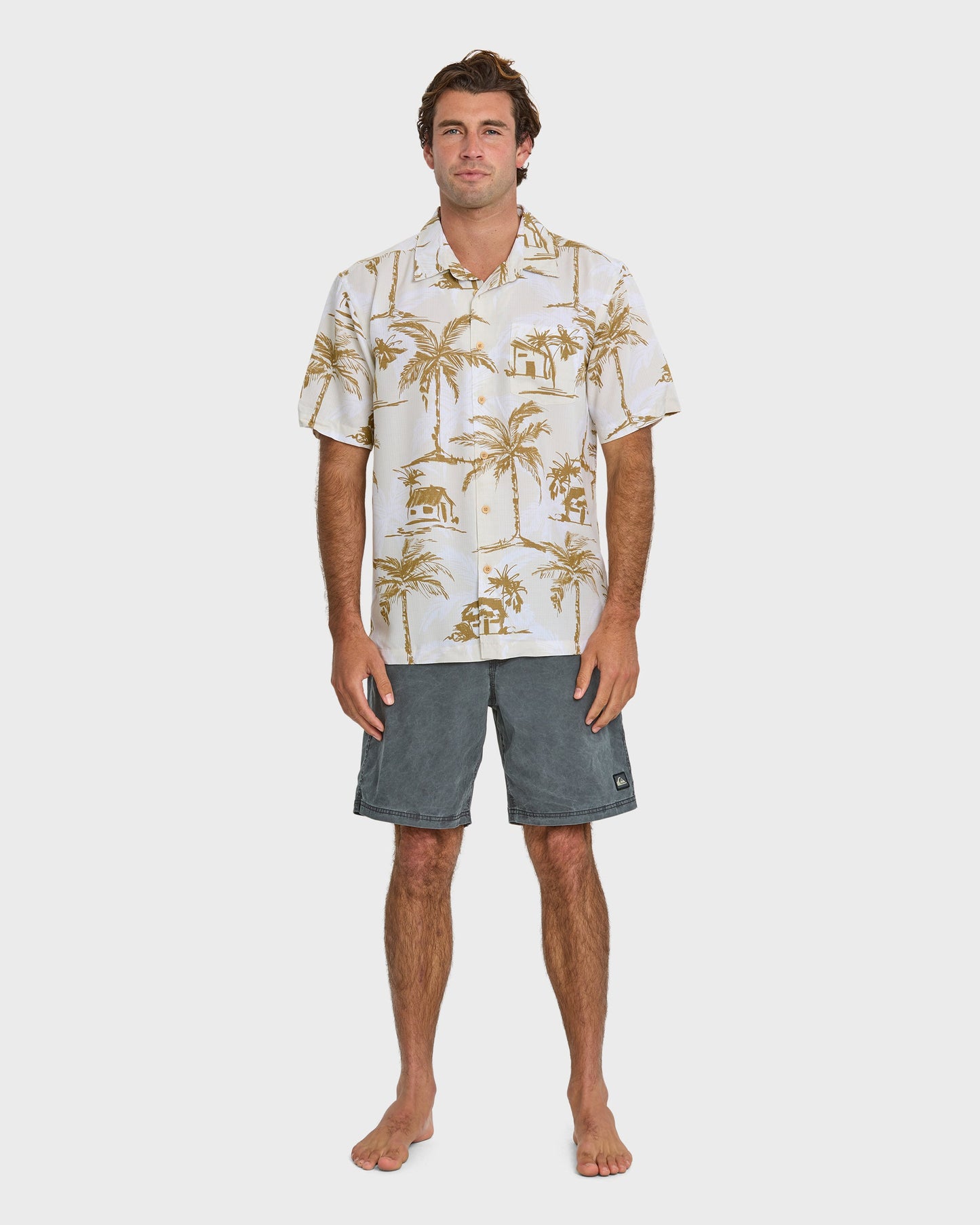Waterman Off The Grid Shirt - Bone White Quick Silver Bone White