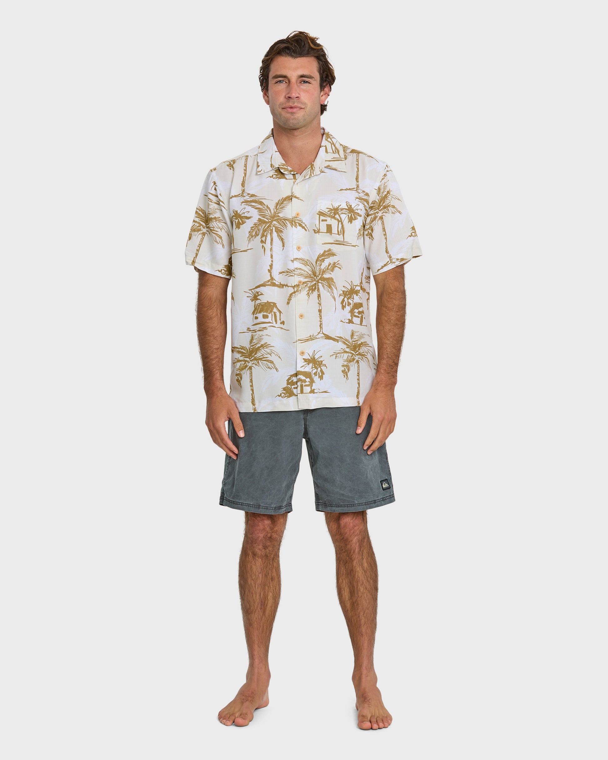 Waterman Off The Grid Shirt - Bone White Quick Silver Bone White