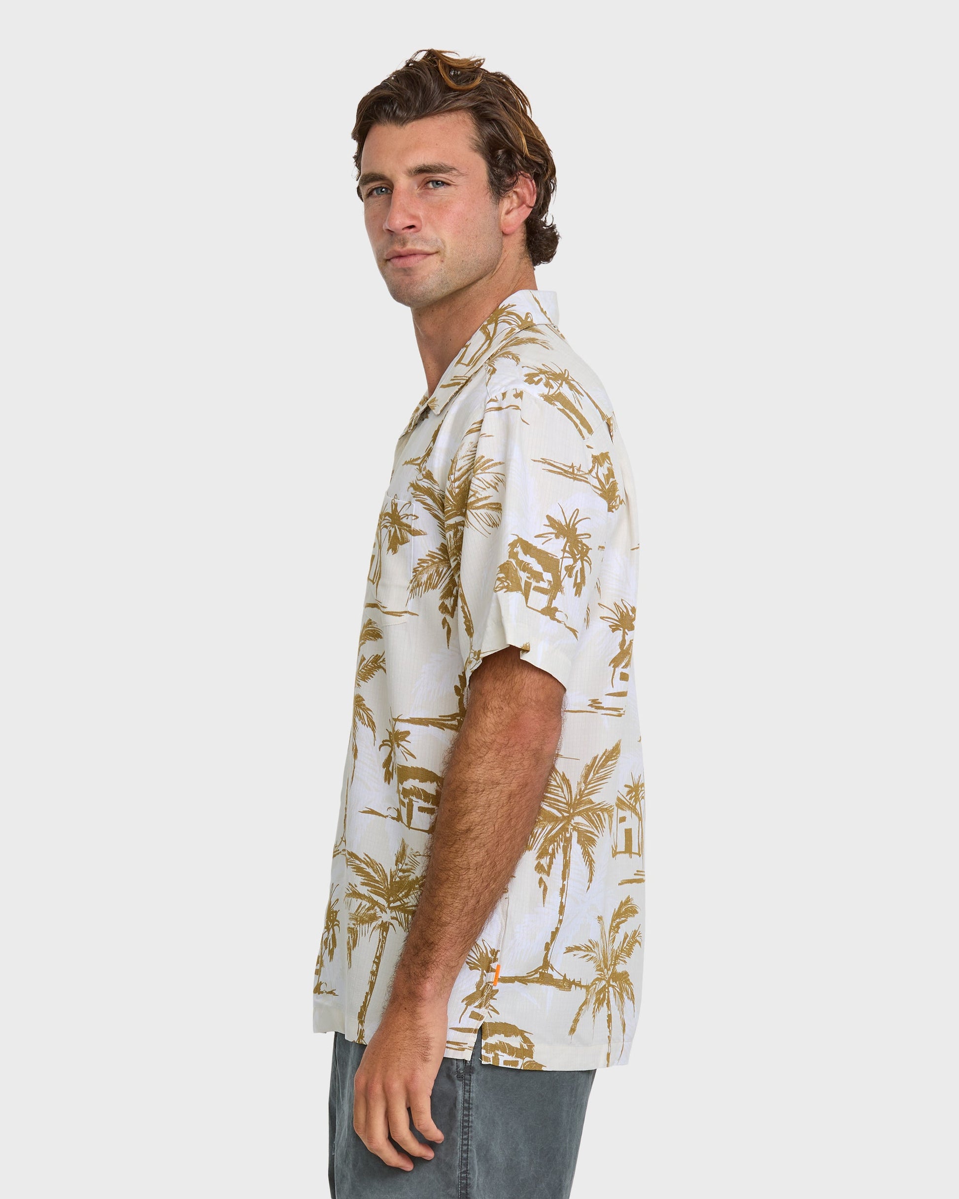Waterman Off The Grid Shirt - Bone White Quick Silver Bone White
