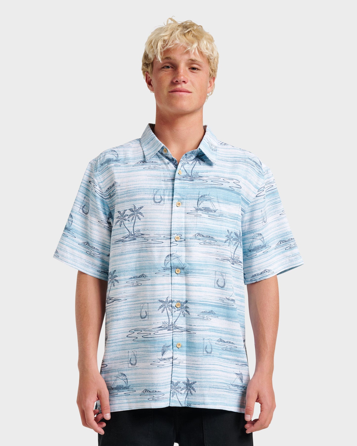Waterman Island Daze Short Sleeve Shirt - Aqua Sea Quick Silver Aqua Sea