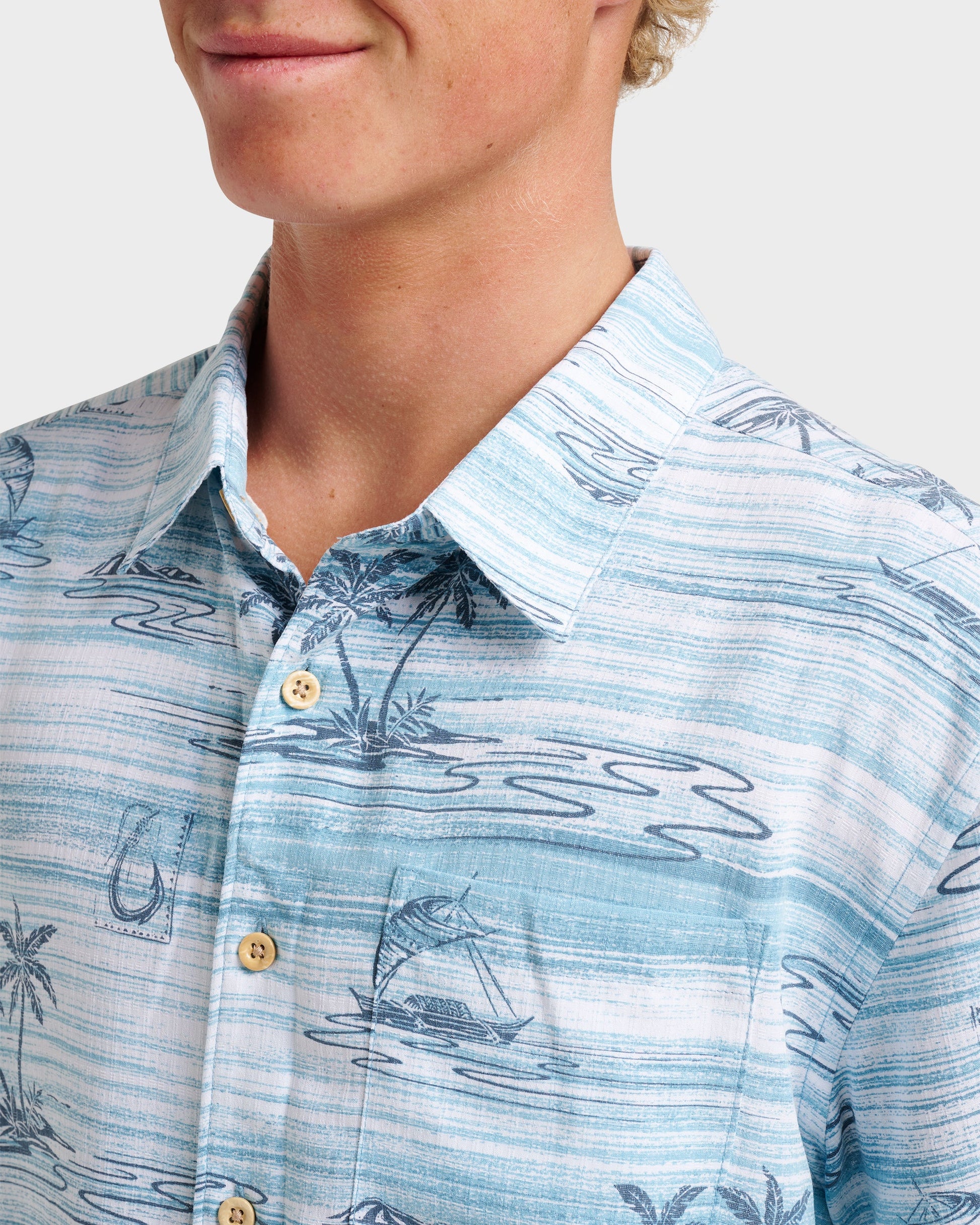 Waterman Island Daze Short Sleeve Shirt - Aqua Sea Quick Silver Aqua Sea