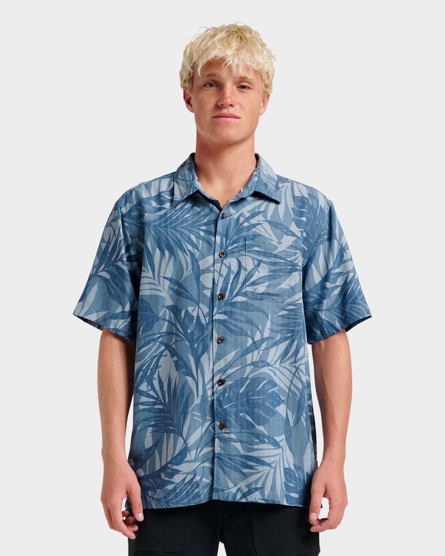 Waterman Botanical Short Sleeve Shirt - Midnight Navy Quick Silver Midnight Navy