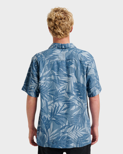 Waterman Botanical Short Sleeve Shirt - Midnight Navy Quick Silver Midnight Navy