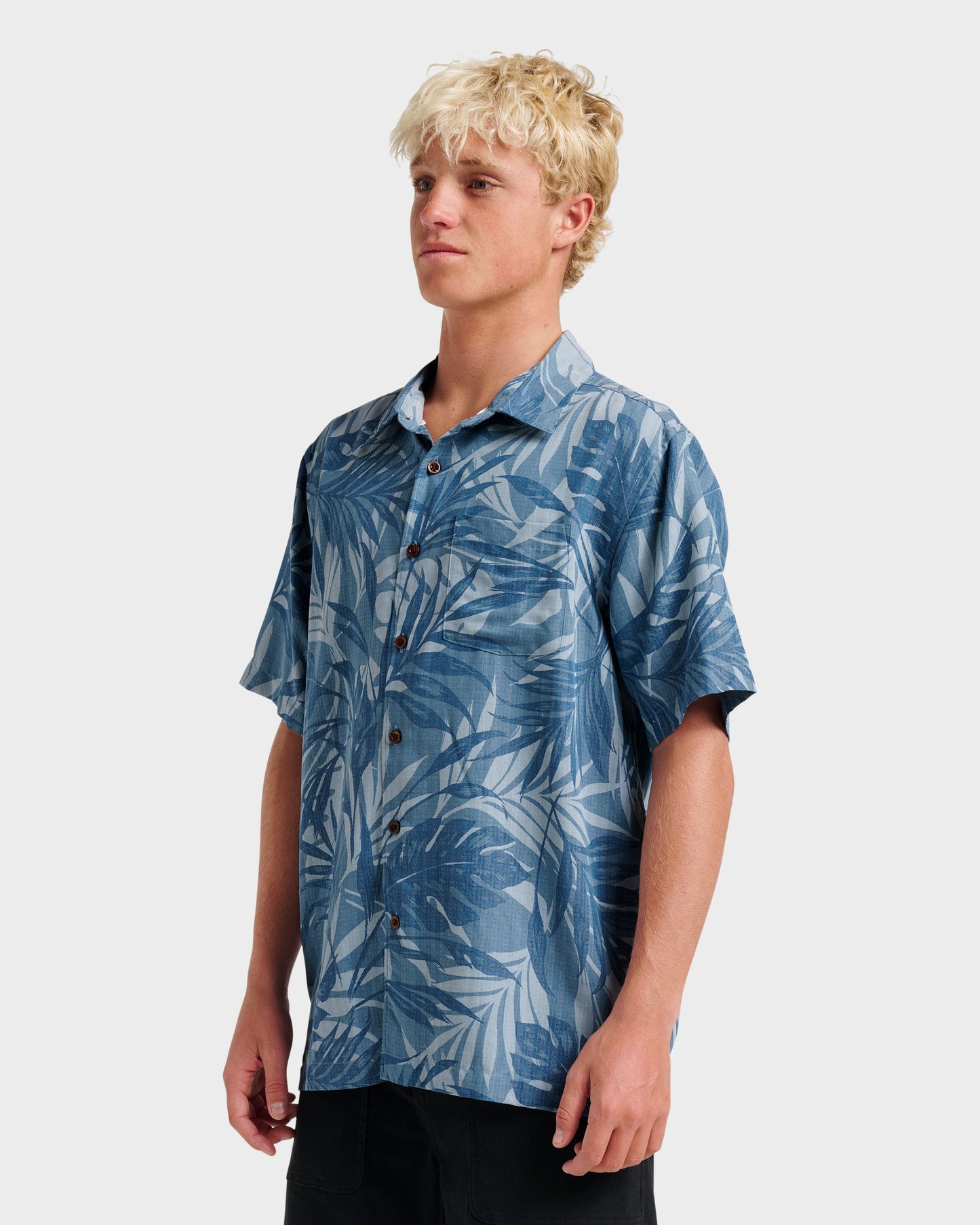 Waterman Botanical Short Sleeve Shirt - Midnight Navy Quick Silver Midnight Navy